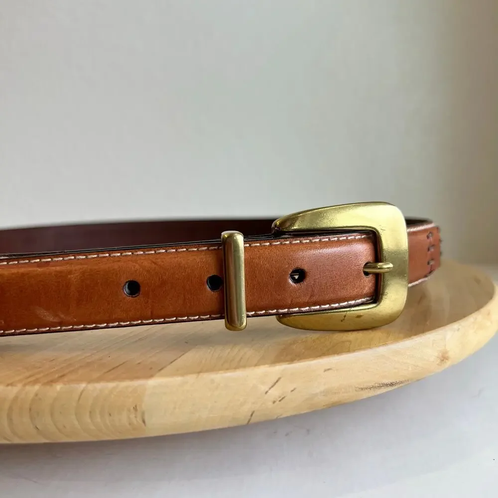 Fossil Tan Genuine Leather Patchwork Solid Brass Buckle Belt Size XL